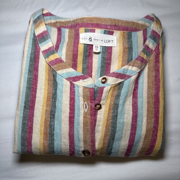 Lou & Grey for Loft XS Colorful Striped Short Sleeve Linen Blend Shirt Dress EUC - Picture 11 of 11
